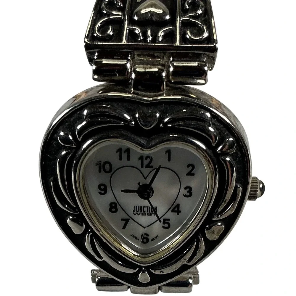Heart‎ Watch Silver Tone Stretch Bracelet Vintage Style